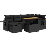 vidaXL 7-delige tuinmeubelset met kussens, zwart, polyrotan