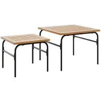 vidaXL 2-delige Tuintafeltjesset staal bruin en zwart