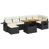 vidaXL 8-delige tuinmeubelset met kussens, zwart, polyrotan