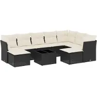 vidaXL - 10-delige - Loungeset - met - kussens - poly - rattan - zwart