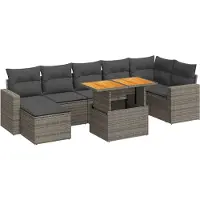 vidaXL 8-delige Loungeset met kussens poly rattan grijs