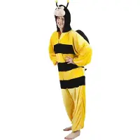 Boland tienerkostuum bijen-onesie pluche zwart/geel