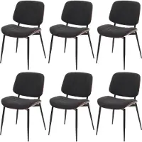 Mendler Set van 6 eetkamerstoelen -O44, keukenstoel Stoel, gebogen hout stof (370g/m²) Oeko-Tex MVG ~ walnoot look, donkergrijs