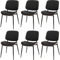 Mendler Set van 6 eetkamerstoelen -O44, keukenstoel Stoel, gebogen hout kunstleer Oeko-Tex MVG ~ naturel, zwart