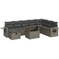 vidaXL 9-delige tuinmeubelset met kussens, grijs, polyrotan