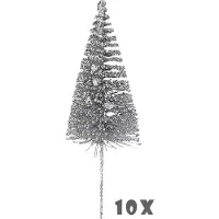 House of Seasons Kerststuk Steker Kerstboom Zilver D 5 H 16 Cm 10 Stuks