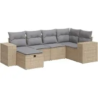 vidaXL 6-delige tuinmeubelset met kussens, beige, polyrotan