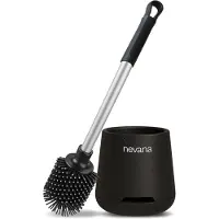 Nevana Luxe Toiletborstel met Houder - WC borstel - Siliconen - WC reiniger - Sneldrogend, hygiënisch en Antibacteriële werking - Zwart / zilver