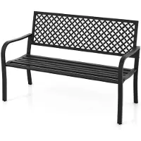 Costway SureDeal - 2-Persoons Tuinbank Wit Metaal - Opengewerkte Rugleuning -Lattenbodem - Stevige Buitenbank voor Tuin - Terras -Veranda