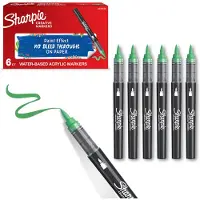 Sharpie Creative Marker Acrylverfmarkers | Brushtip | Verfmarkers op waterbasis | Inkt loopt niet door en geschikt voor de meeste oppervlakken | Groen | 6 stuks