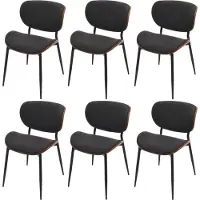 Mendler Set van 6 eetkamerstoelen -O45, gebogen hout stof (370g/m²) Oeko-Tex MVG-gecertificeerd ~ walnoot look, donkergrijs