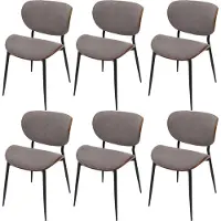 MCW Set van 6 eetkamerstoelen -O45, gebogen hout, stof (370 g/m²), Oeko-Tex MVG-gecertificeerd ~ walnootlook, lichtgrijs