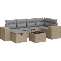 vidaXL 7-delige tuinmeubelset met kussens, beige, van polyrotan