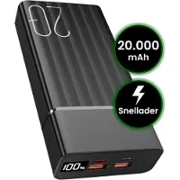 Basey . Powerbank 20000 mAh - USB C & USB A - Snellader 22.5W - Inclusief Laadkabel - LED Display - Noodpakket Power Delivery - Zwart