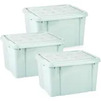 PlasticForte Multi Storage Opslagbox met deksel - 3x - mintgroen - 25 liter - 42 x 25 x 30 cm - kunststof - opbergdoos - opbergen