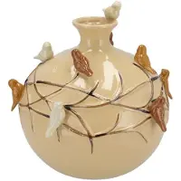 DK Design Vaas Spring birds - zandkleurig - keramiek - D29 x H28 cm - bloemenvaas