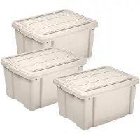 PlasticForte Multi Storage Opslagbox met deksel - 3x - beige - 16 liter - 40 x 30 x 21 cm - kunststof - opbergdoos - opbergen