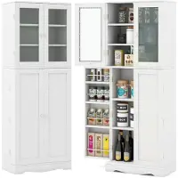Costway SureDeal - Keukenkast - Hoge Kast - 161,5cm - Met Glazen Deuren - Vrijstaand - MDF - Wit - Voor Keuken / Woonkamer