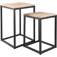 Clayre & Eef Bijzettafel set van 2 ijzer hout vierkant sidetable