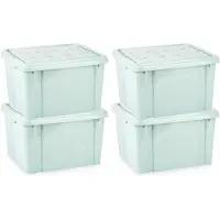 PlasticForte Multi Storage Opslagbox met deksel - 4x - mintgroen - 25 liter - 42 x 25 x 30 cm - kunststof - opbergdoos - opbergen