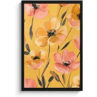 PosterMonkey Poster in lijst - Fotolijst 40x60 cm - Posters - Bloemen - Geschilderd - Geel - Posterlijst zwart - Decoratie - Wanddecoratie woonkamer - Muurdecoratie slaapkamer