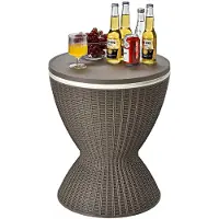 Costway 3-in-1 Cool Bar, in hoogte verstelbare bijzettafel, 30 liter, outdoor bier- en wijnkoeler in rotanlook, drankkoeler met afvoergat, voor terras, party, zwembad, bruin