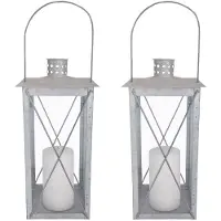 Fancy flames Flancy Flames Lantaarn - 2x - zink - windlicht - zilverkleurig - 12 x 12 x 25,5 cm - tuinverlichting