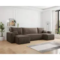 Beddenbriljant U-bank Frenkie - Ribstof - Taupe - Slaapbank met opbergruimte - Lounge Links én Rechts - Direct Leverbaar - U-zetel - Chaise longue - Zetel met slaapgedeelte - 4 zits - Zitcomfort Medium