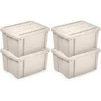 PlasticForte Multi Storage Opslagbox met deksel - 4x - beige - 16 liter - 40 x 30 x 21 cm - kunststof - opbergdoos - opbergen