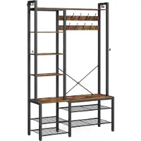 Mazazu - Kapstok - Met schoenenbank - Vintage bruin en Inktzwart - 120x40x190