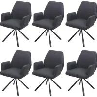 Mendler Set van 6 eetkamerstoelen -H71, keukenstoel fauteuil stoel, draaibare auto positie stof / textiel staal ~ donkergrijs