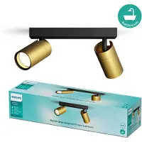 Philips Idris Spot - Plafondspot - Spatwaterdicht IP44 - 5W - Zwart met goud - Badkamerlamp - Twee lichtpunten - Alleen geschikt voor LED spots