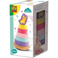 SES Creative - Tiny Talents - Houten Stapeltoren Eenhoorn - motoriek speelgoed - kleurrijk stapelen - leert vormen en kleuren - houten speelgoed - eenhoorn thema - baby educatief speelgoed