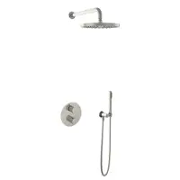 Hotbath Cobber IBS20A inbouw regendoucheset met staafhanddouche aan houder en 30cm ronde hoofddouche aan 40cm wandarm geborsteld nikkel