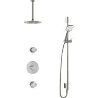 Hotbath Cobber IBS20 inbouw regendoucheset met ronde handdouche aan glijstang en 20cm ronde hoofddouche aan 30cm plafondarm geborsteld nikkel