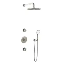 Hotbath Cobber IBS20 Inbouw Doucheset - 3-standen Handdouche - 30cm Hoofddouche - Wandarm - Wandsteun - Geborsteld Nikkel - Messing - Kranen, - Kranen, Douchekranen, Douchesets, Inbouw douchesets