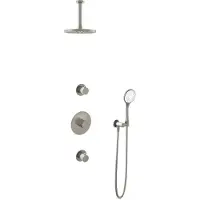 Hotbath Cobber IBS20 inbouw regendoucheset met ronde handdouche aan houder en 20cm ronde hoofddouche aan 15cm plafondarm geborsteld nikkel