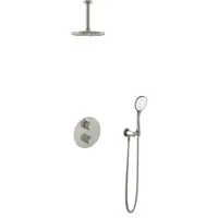 Hotbath Cobber IBS20A inbouw regendoucheset met ronde handdouche aan houder en 20cm ronde hoofddouche aan 15cm plafondarm geborsteld nikkel