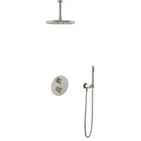 Hotbath Cobber IBS20A Inbouw Doucheset - Staafhanddouche - 30cm Hoofddouche - 15cm Plafondbuis - Wandsteun - Geborsteld Nikkel - Messing - Kranen, - Kranen, Douchekranen, Douchesets, Inbouw douchesets