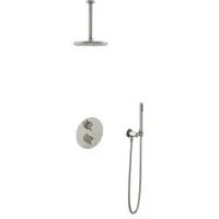 Hotbath Cobber IBS20A Inbouw Doucheset - Staafhanddouche - 20cm Hoofddouche - 30cm Plafondbuis - Wandsteun - Geborsteld Nikkel - Messing - Kranen, - Kranen, Douchekranen, Douchesets, Inbouw douchesets