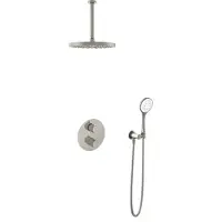 Hotbath Cobber IBS20A Inbouw Doucheset - 3-standen Handdouche - 30cm Hoofddouche - 30cm Plafondbuis - Wandsteun - Geborsteld Nikkel - Messing - Kranen, Douchekranen, Douchesets, Inbouw douchesets