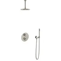 Hotbath Cobber IBS20A inbouw regendoucheset met staafhanddouche aan houder en 20cm ronde hoofddouche aan 15cm plafondarm geborsteld nikkel