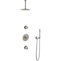 Hotbath Cobber IBS20 Inbouw Doucheset - Staafhanddouche - 20cm Hoofddouche - 15cm Plafondbuis - Wandsteun - Geborsteld Nikkel - Messing - Kranen, - Kranen, Douchekranen, Douchesets, Inbouw douchesets