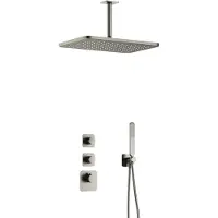 Hotbath Gal IBS40 High Flow inbouw regendoucheset met staafhanddouche aan houder en 27x40cm rechthoekige hoofddouche aan 15cm plafondarm geborsteld ni
