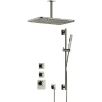 Hotbath Gal IBS40 High Flow inbouw regendoucheset met staafhanddouche aan glijstang en 27x40cm rechthoekige hoofddouche aan 15cm plafondarm geborsteld