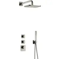 Hotbath Gal IBS40 inbouw regendoucheset met staafhanddouche aan houder en 22cm vierkante hoofddouche aan 35cm wandarm geborsteld nikkel