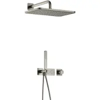 Hotbath Gal IBS41 inbouw regendoucheset met staafhanddouche aan houder en 27x40cm rechthoekige hoofddouche aan 35cm wandarm geborsteld nikkel