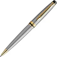 Waterman Expert-balpen | Roestvrij staal met 23-karaats gouden afwerking | Medium punt | Blauwe inkt | met geschenkdoos
