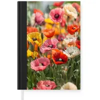 MuchoWow Notitieboek - Schrijfboek - Bloemenveld - Klaprozen - Kleurrijk - Notitieboekje klein - A5 formaat - Schrijfblok