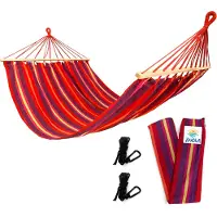 Rijoka Hangmat Large Spreidstok Red Stripes 1 Persoons Incl. 2 Haken, Touw én Opbergzak